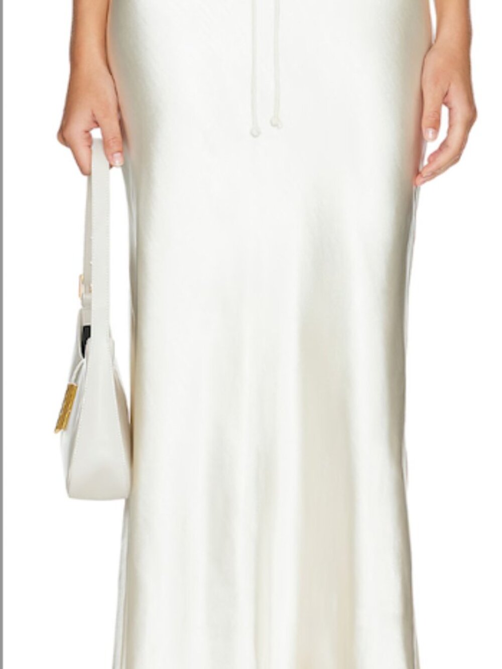 L'Academie Etienne Satin Midi Skirt | Ivory | Drawstring Waist | Sz S - Picture 5 of 5